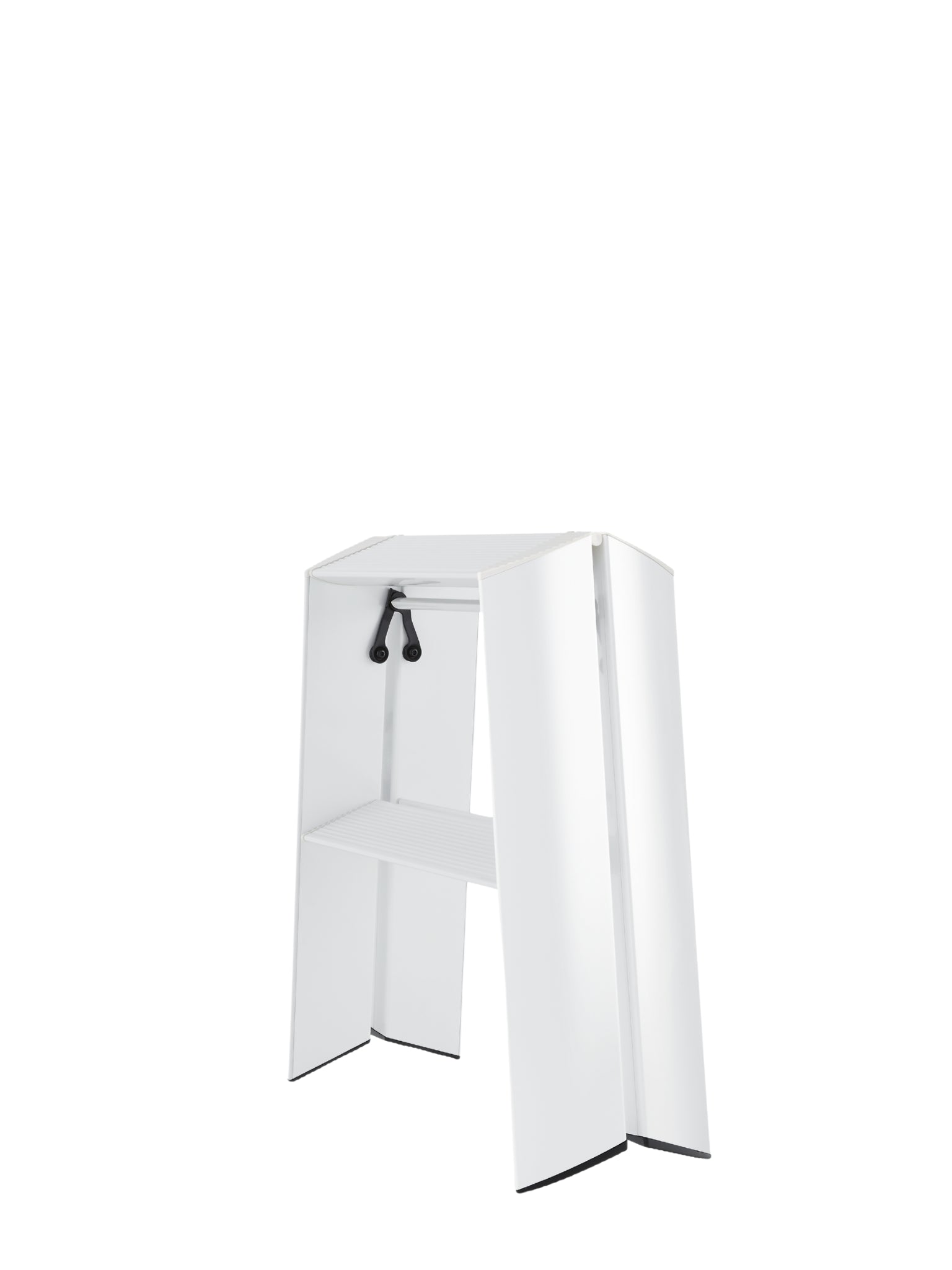 Opgevouwen Lucano 2-step brede ladder wit – compact en rechtopstaand