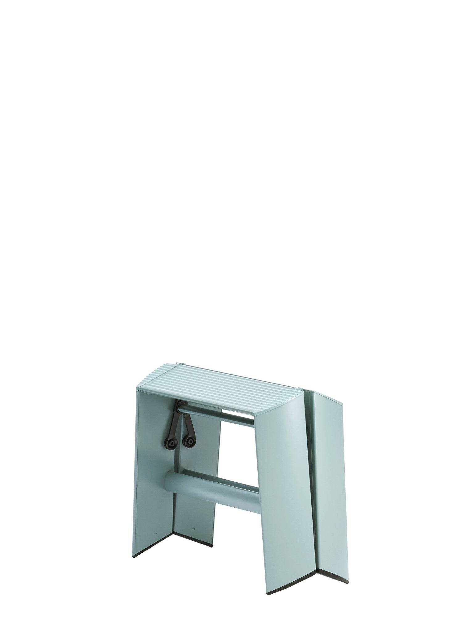 Vooraanzicht compacte dusty mint opstapladder met één trede